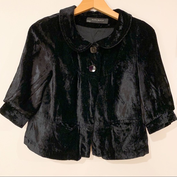 Zara Black Peter Pan Collar Blazer Size S - Picture 1 of 5